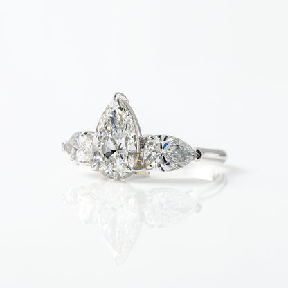 Three Stone Pear Cut Moissanite Engagement Ring