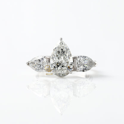 Three Stone Pear Cut Moissanite Engagement Ring