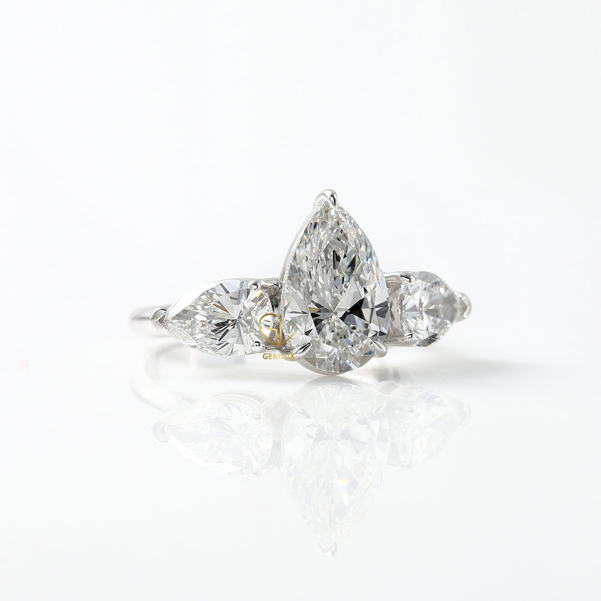 Three Stone Pear Cut Moissanite Engagement Ring