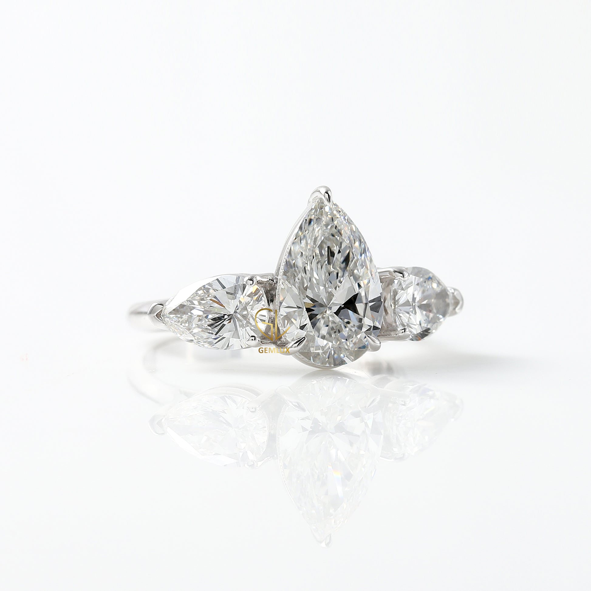 Three Stone Pear Cut Moissanite Engagement Ring