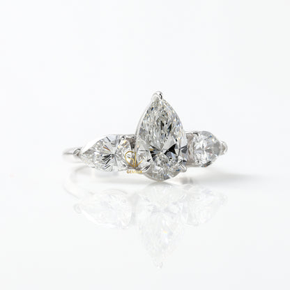 Three Stone Pear Cut Moissanite Engagement Ring