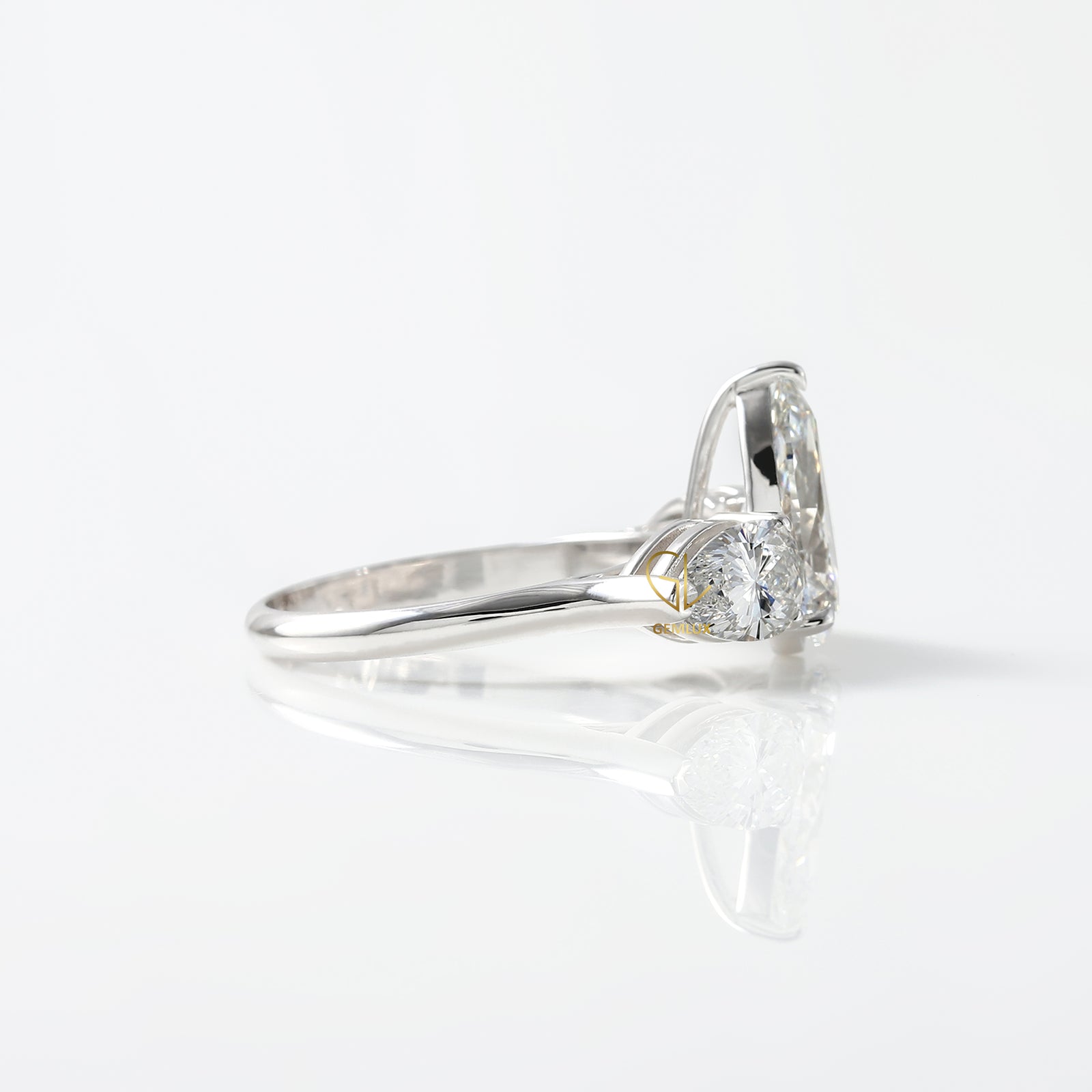Three Stone Pear Cut Moissanite Engagement Ring
