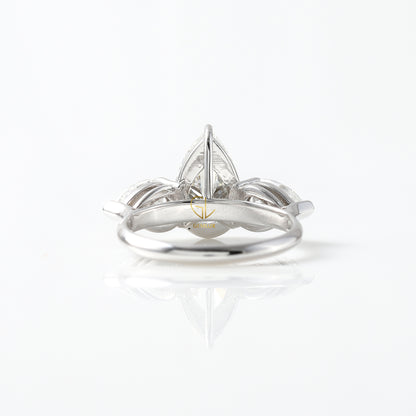 Three Stone Pear Cut Moissanite Engagement Ring