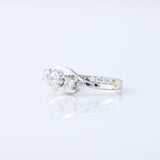 Three Stone Lab Grown Diamond Swirl Bypass Ring, round cut diamond three stone ring