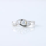 Three Stone Lab Grown Diamond Swirl Bypass Ring, round cut diamond three stone ring