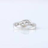 Three Stone Lab Grown Diamond Swirl Bypass Ring, round cut diamond three stone ring