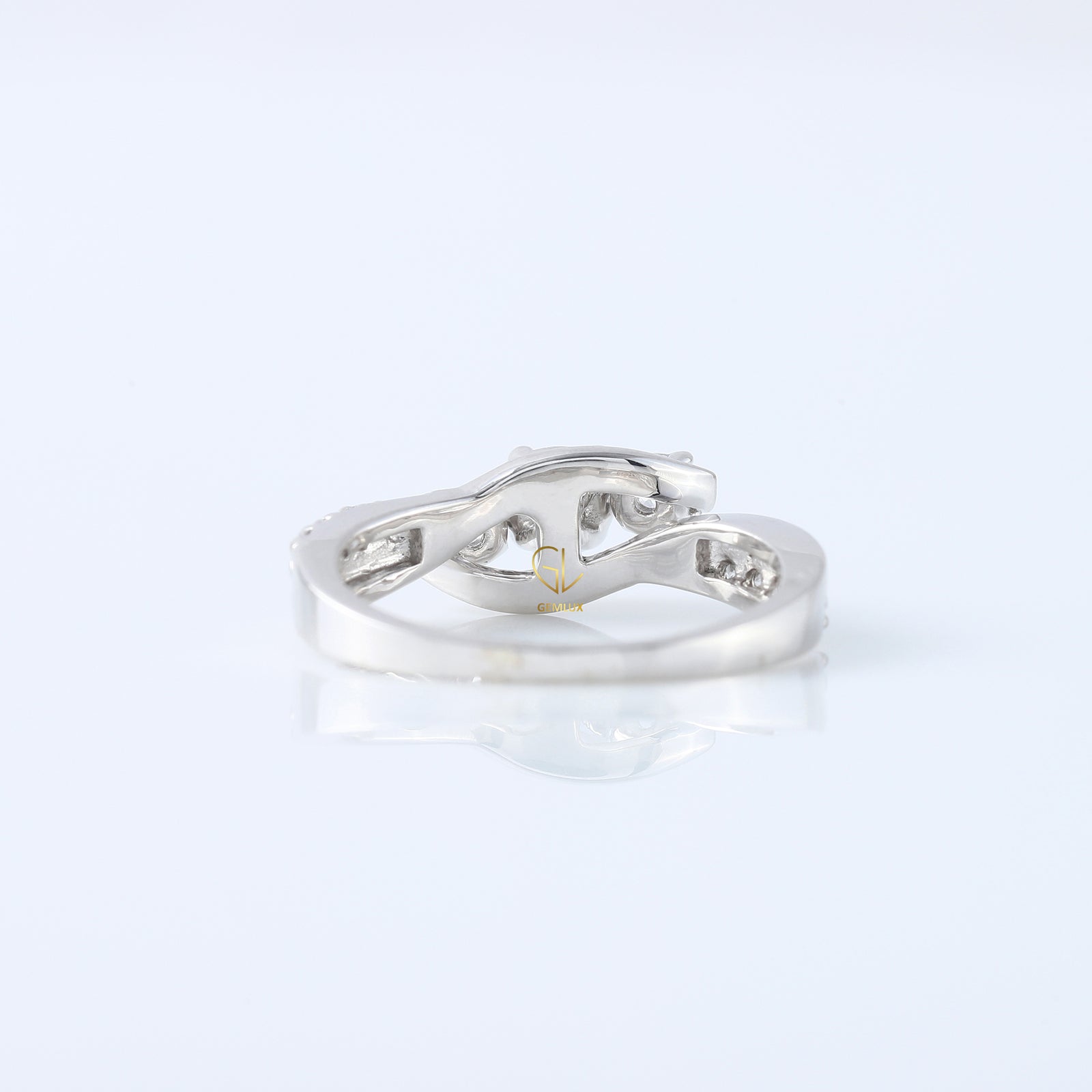Three Stone Lab Grown Diamond Swirl Bypass Ring, round cut diamond three stone ring