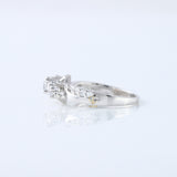 Three Stone Lab Grown Diamond Swirl Bypass Ring, round cut diamond three stone ring