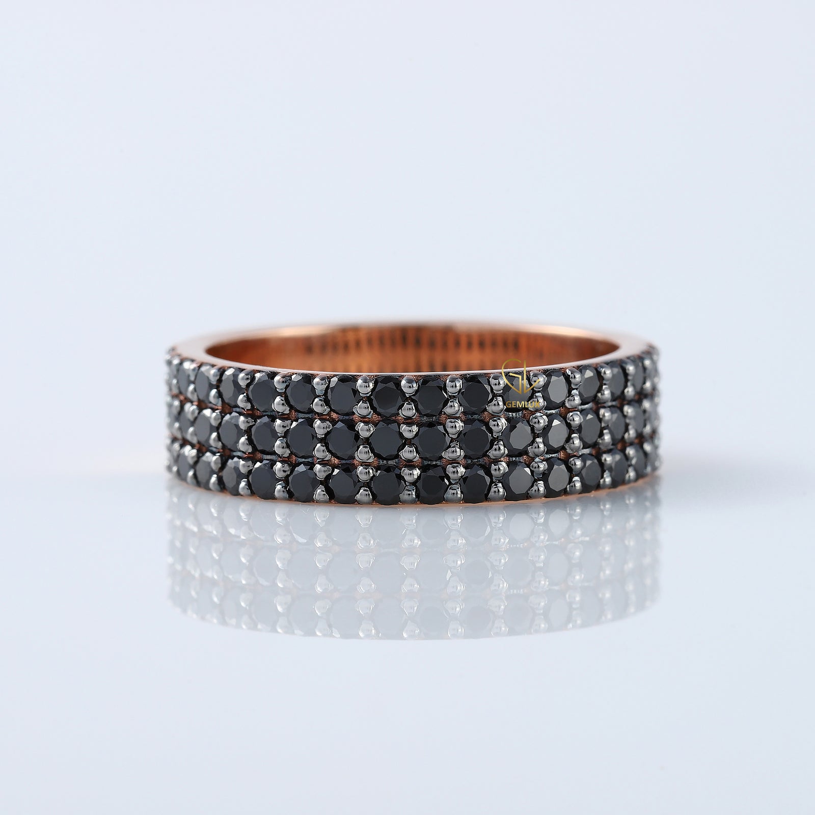Three Row Black Moissanite Pave Set Eternity Men's Ring