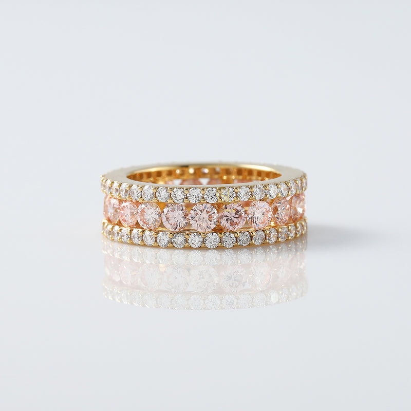 Three Row Pink & White Lab Grown Eternity Wedding Band