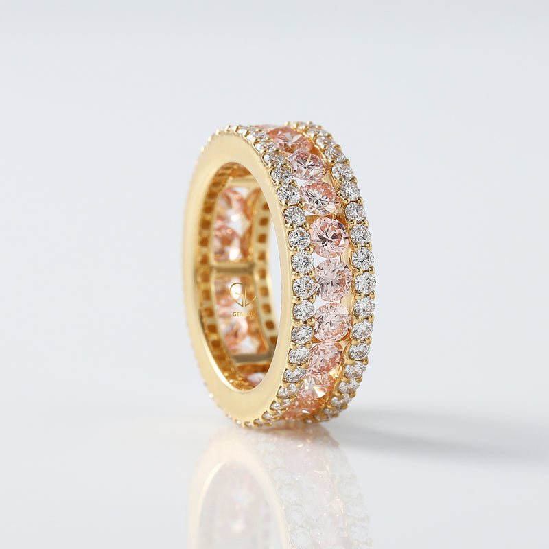 Three Row Pink & White Lab Grown Eternity Wedding Band