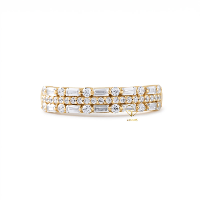 Three Row Moissanite Eternity Wedding Band