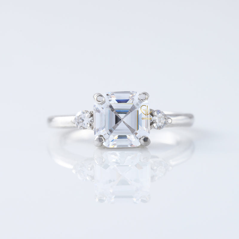 Three Stone 1.5 Ct Asscher Cut Moissanite Trilogy Engagement Ring