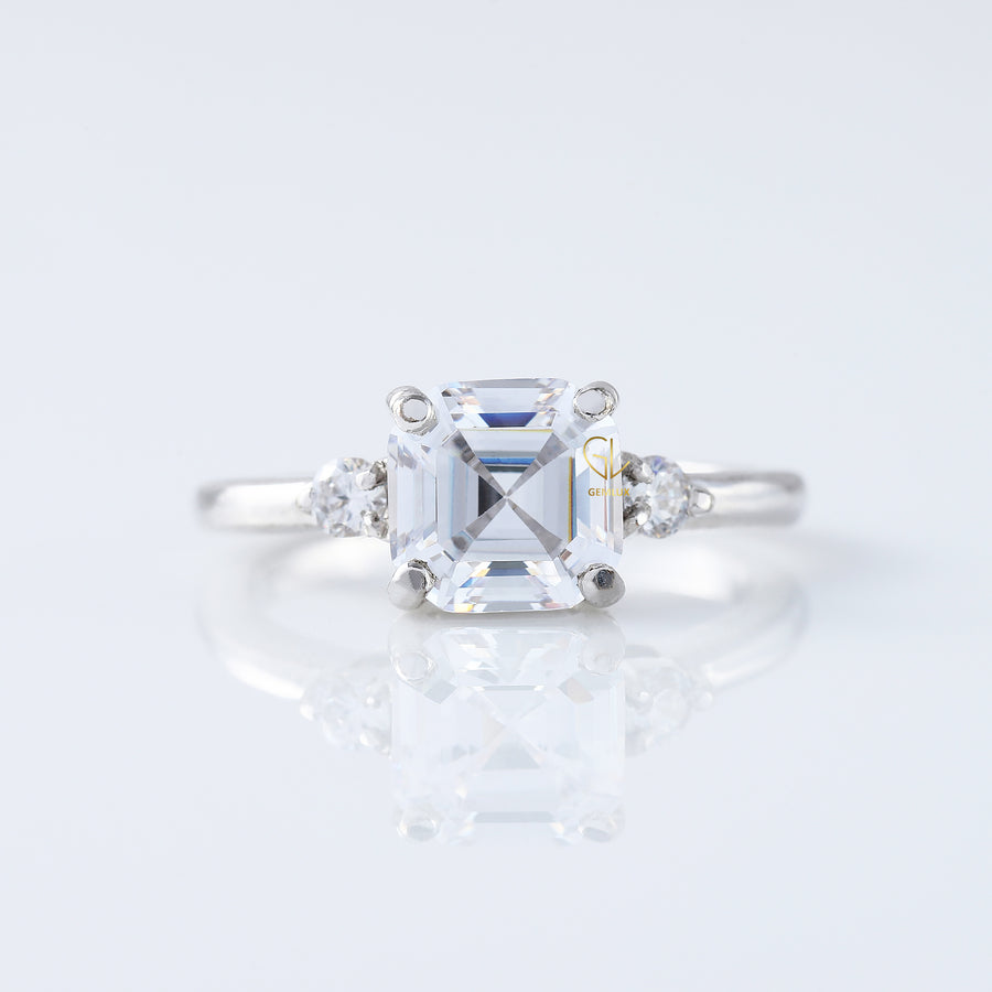 Three Stone 1.5 Ct Asscher Cut Moissanite Trilogy Engagement Ring