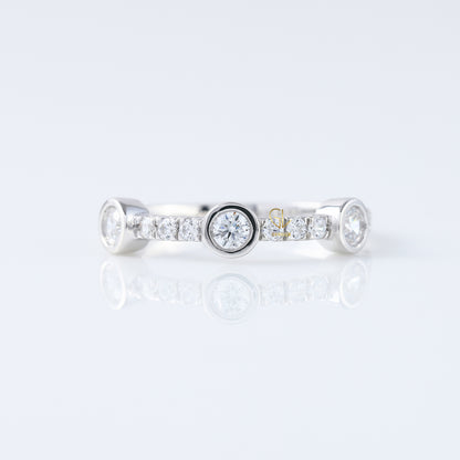 Three Stone Bubble Style Round Lab Grown Bezel Set Eternity Band, stacking band