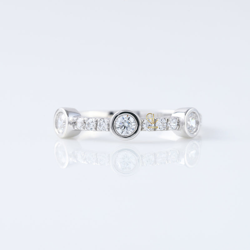 Three Stone Bubble Style Round Lab Grown Bezel Set Eternity Band