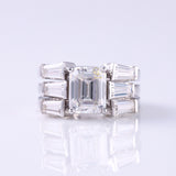 Three Stone Emerald Cut Moissanite Trio Ring Set