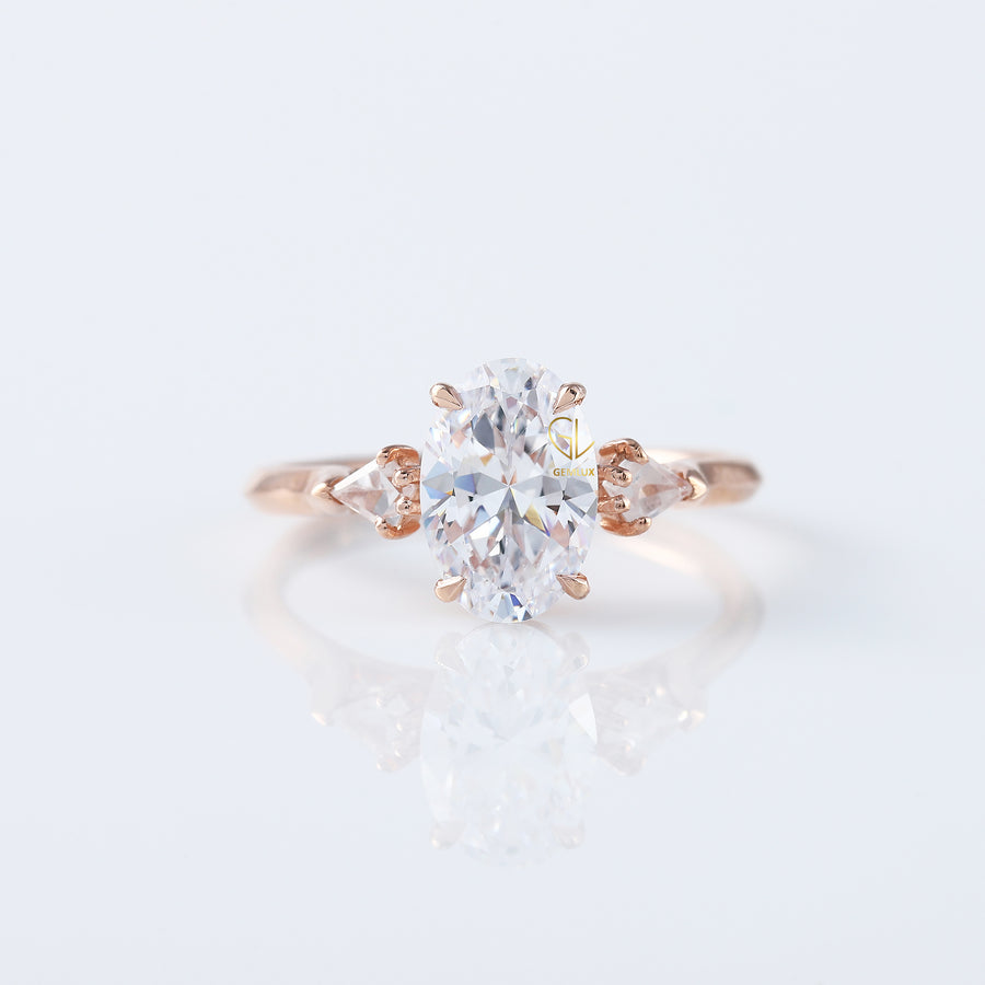 Three Stone Oval Cut Lab Grown Diamond Rose Gold Ring
