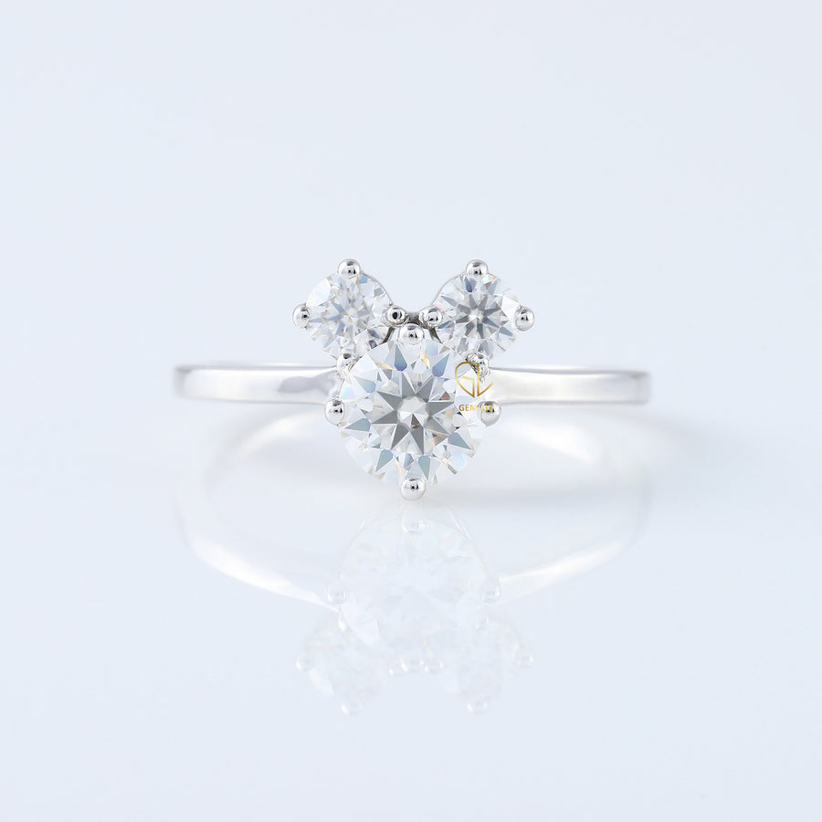 Three Stone Round Moissanite Mouse Ears Fairy Tale Ring