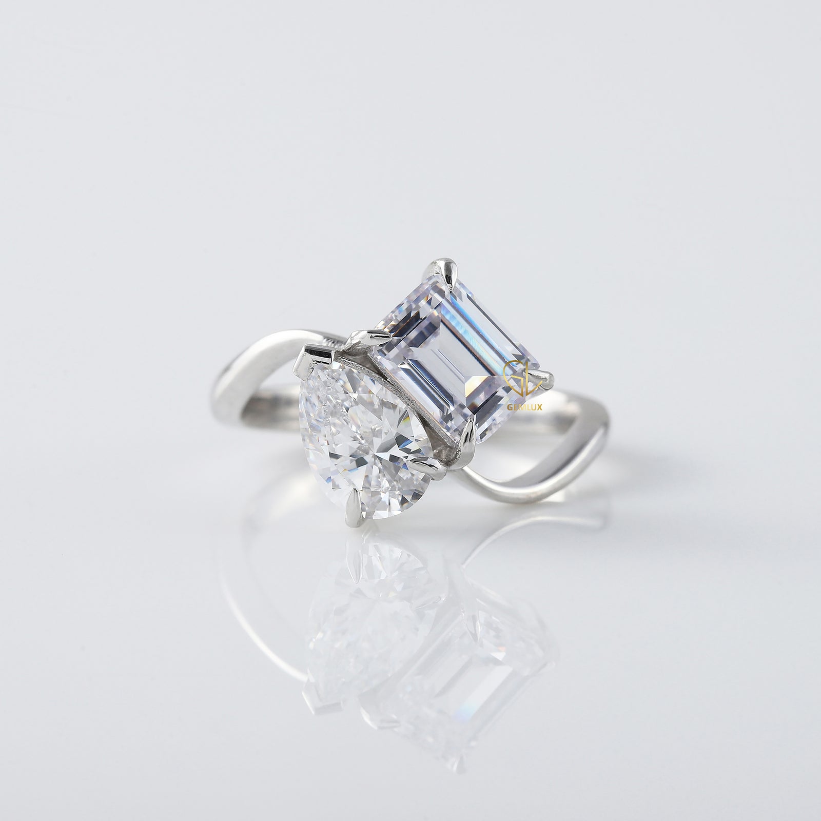 Toi Et Moi Pear & Emerald Cut Moissanite Engagement Ring