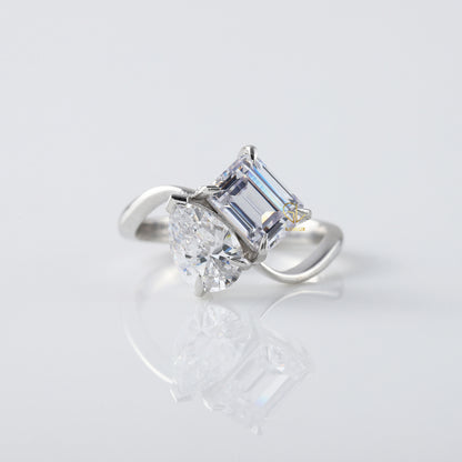 Toi Et Moi Pear & Emerald Cut Moissanite Engagement Ring