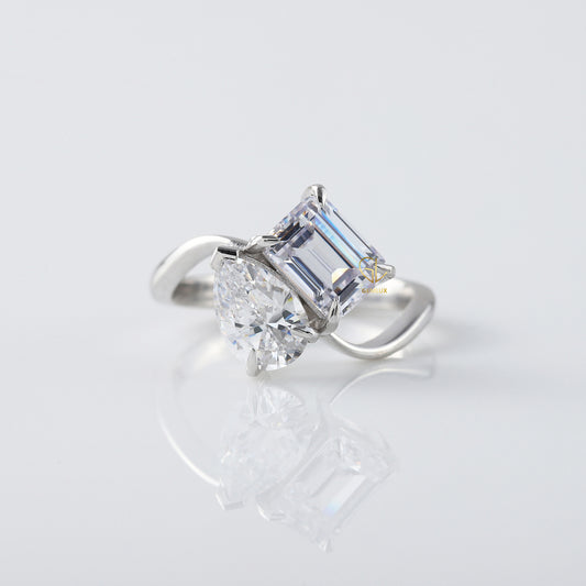 Toi Et Moi Pear & Emerald Cut Moissanite Engagement Ring