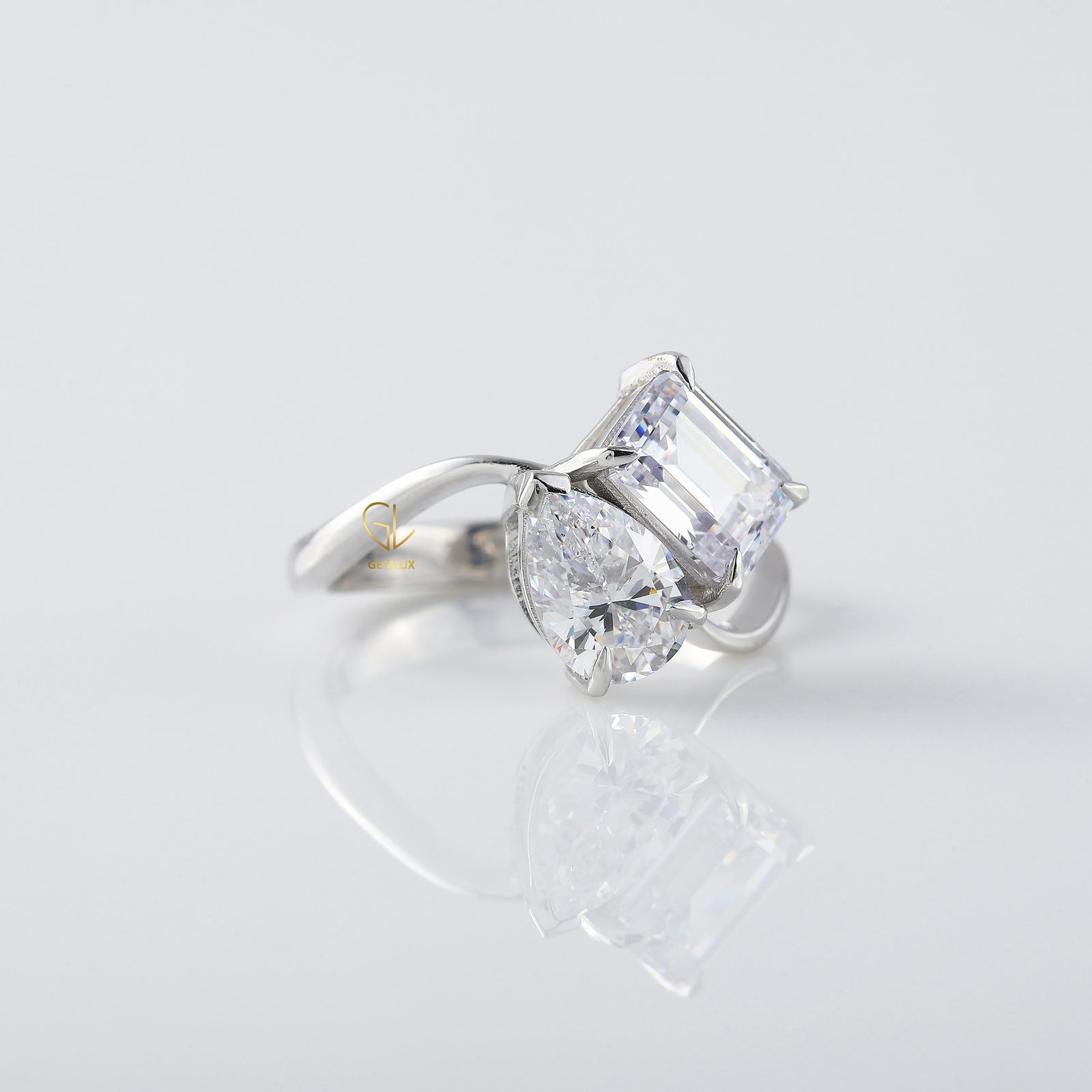 Toi Et Moi Pear & Emerald Cut Moissanite Engagement Ring