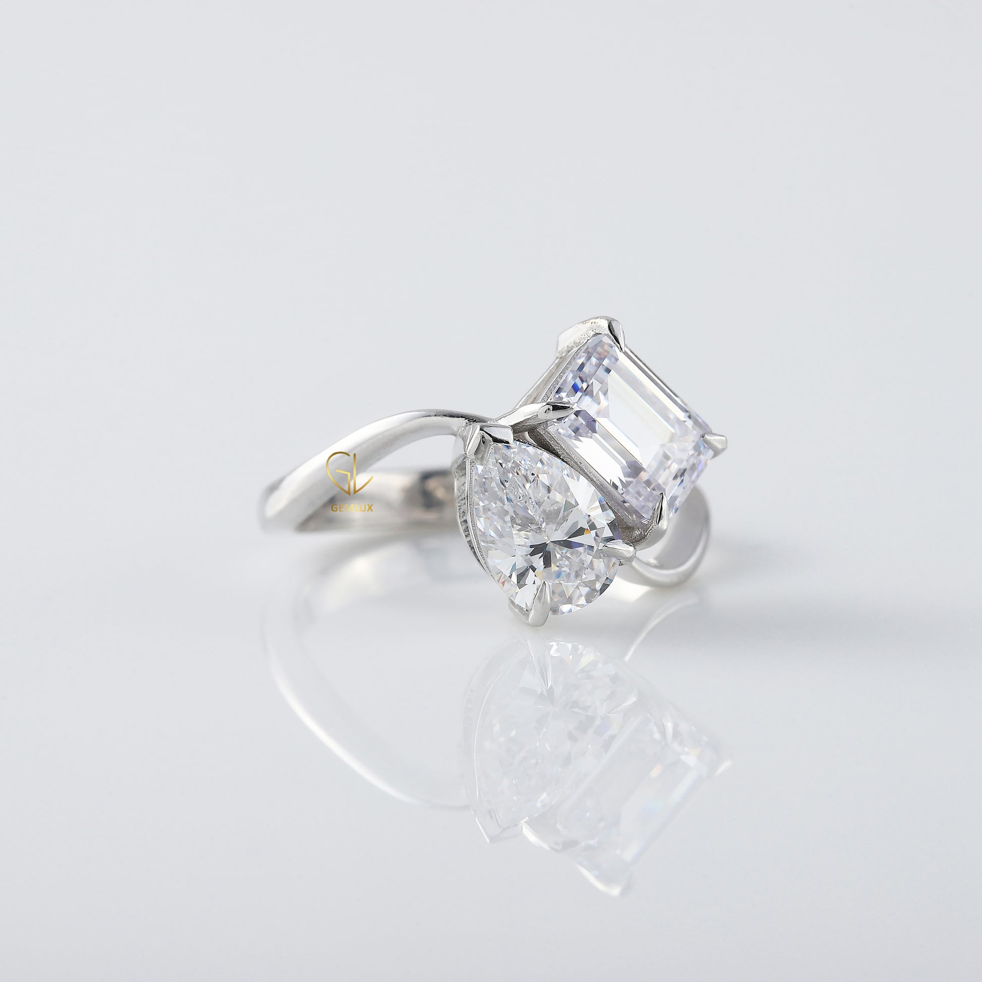 Toi Et Moi Pear & Emerald Cut Moissanite Engagement Ring