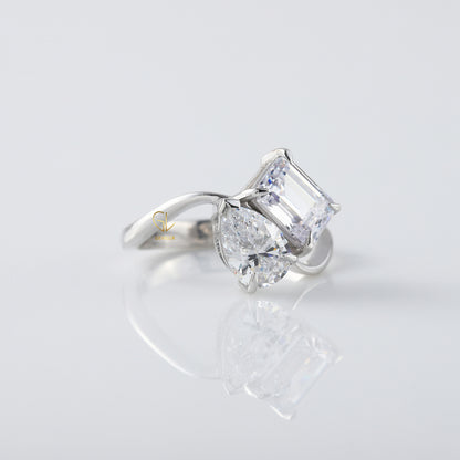 Toi Et Moi Pear & Emerald Cut Moissanite Engagement Ring