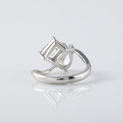 Toi Et Moi Pear & Emerald Cut Moissanite Engagement Ring