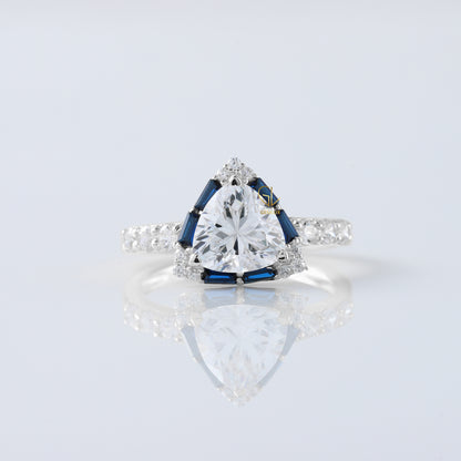 Trillion Cut Moissanite Diamond Halo Engagement Ring