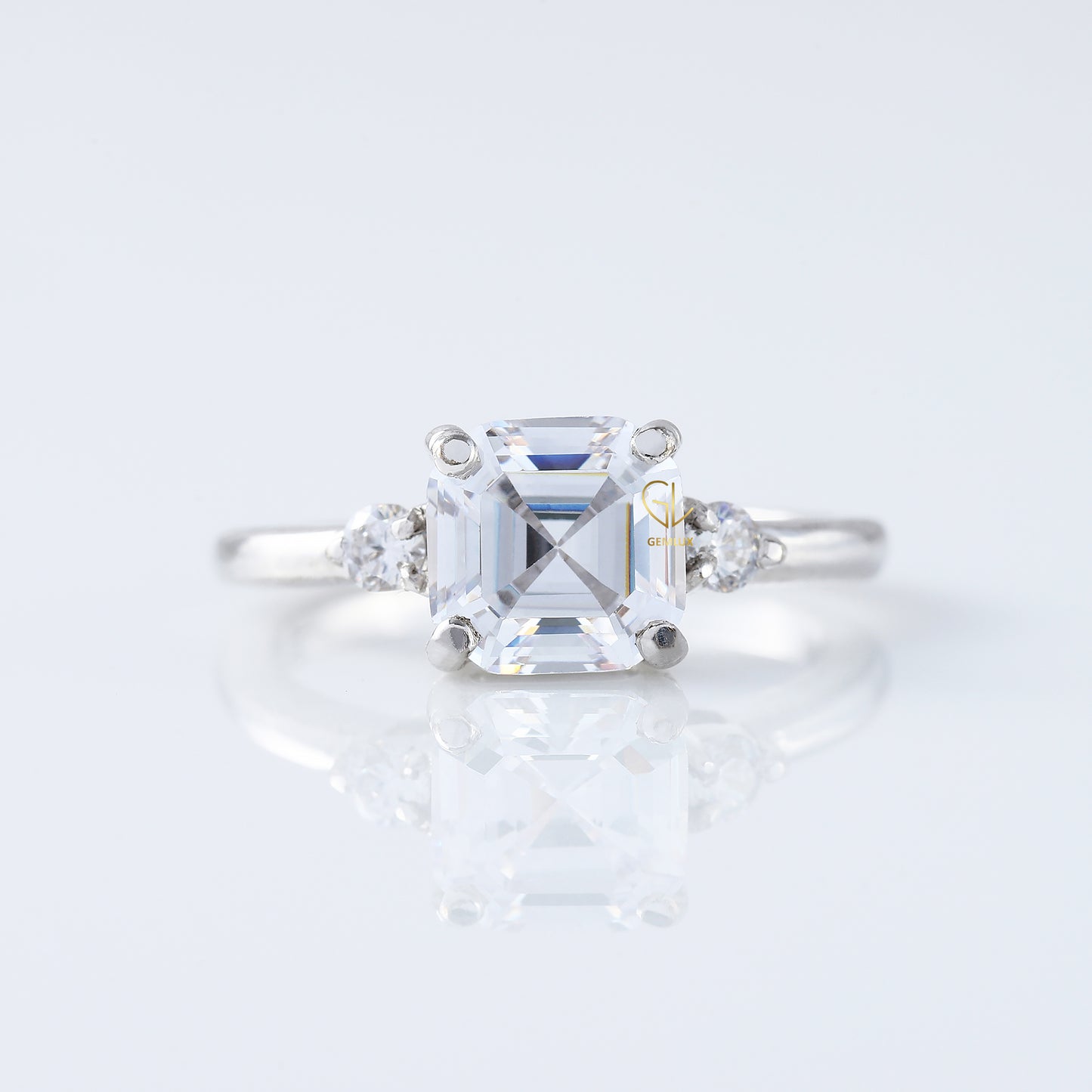 Trilogy 1.5 Ct Asscher Cut Lab Grown Three Stone Engagement Ring