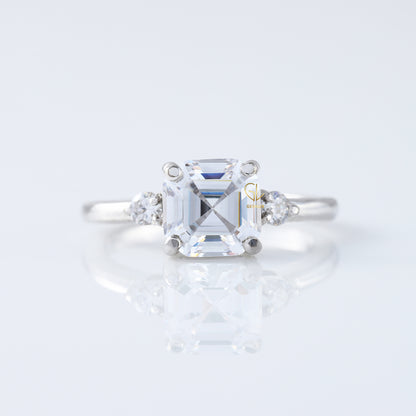Trilogy 1.5 Ct Asscher Cut Lab Grown Three Stone Engagement Ring