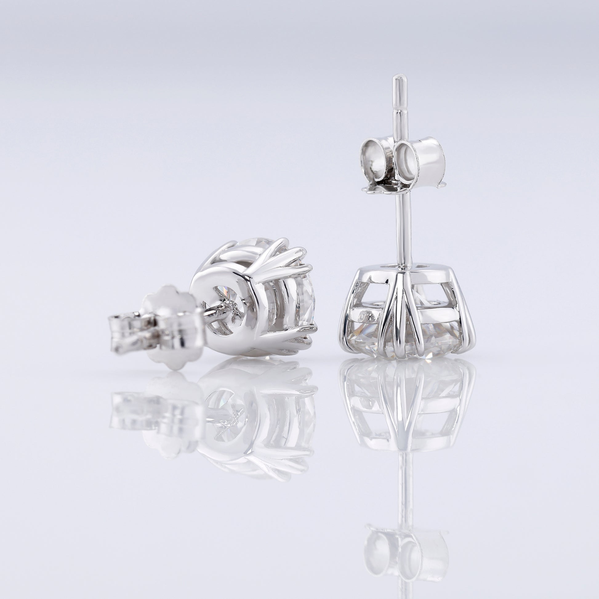 Triple Claw Prong Set Round Cut Lab Grown Stud Earrings