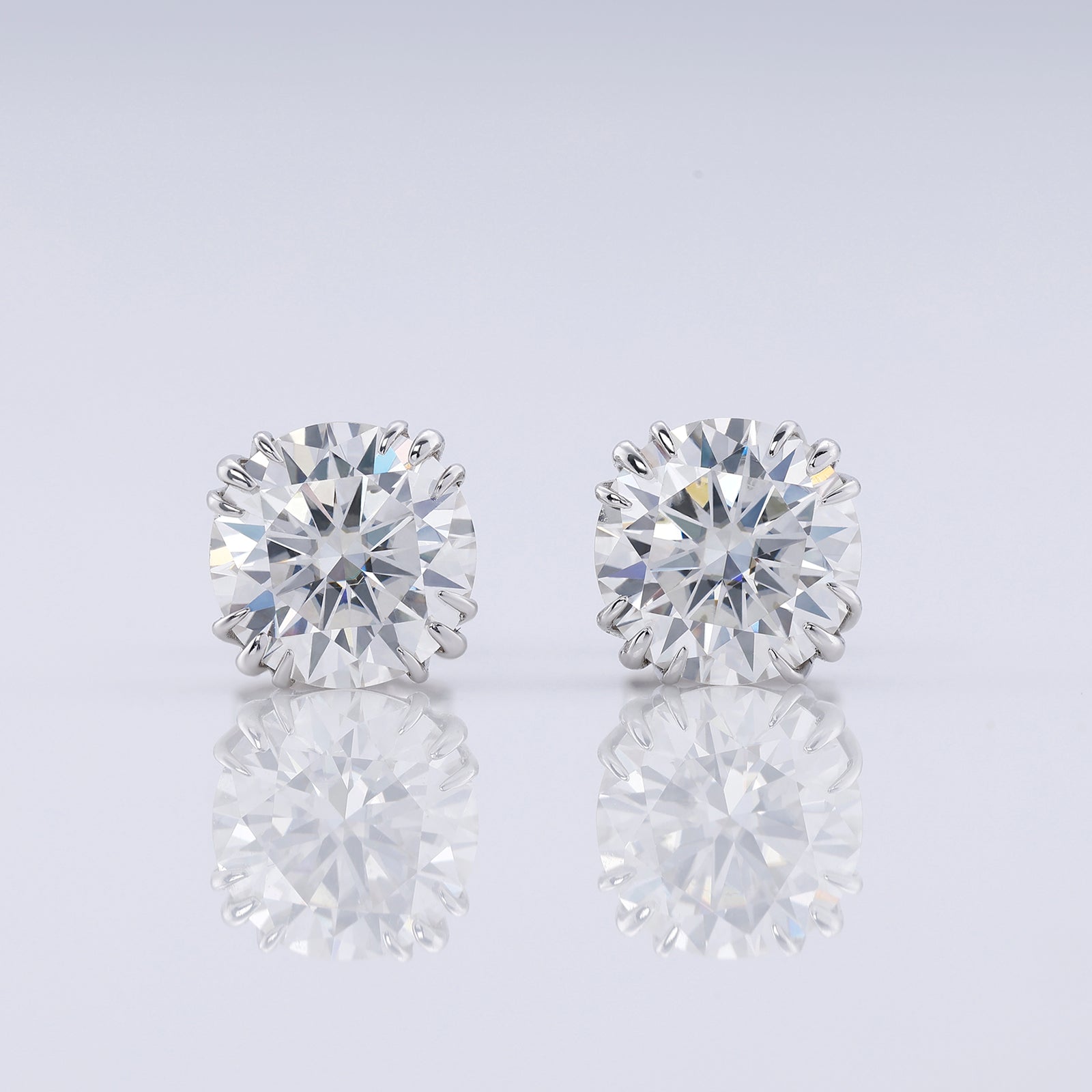 Triple Claw Prong Set Round Cut Lab Grown Stud Earrings