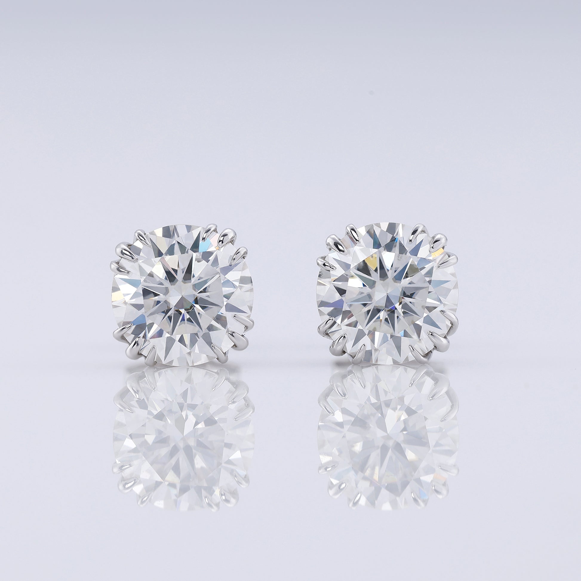 Triple Claw Prong Set Round Cut Lab Grown Stud Earrings