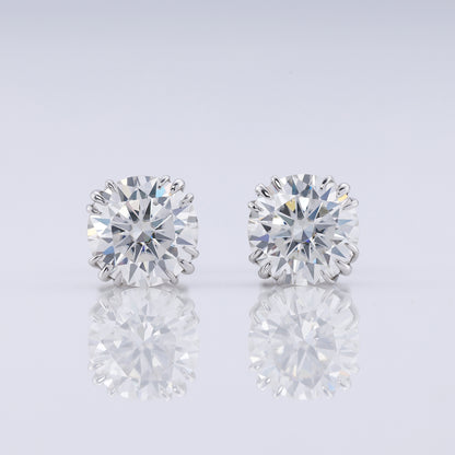 Triple Claw Prong Set Round Cut Lab Grown Stud Earrings