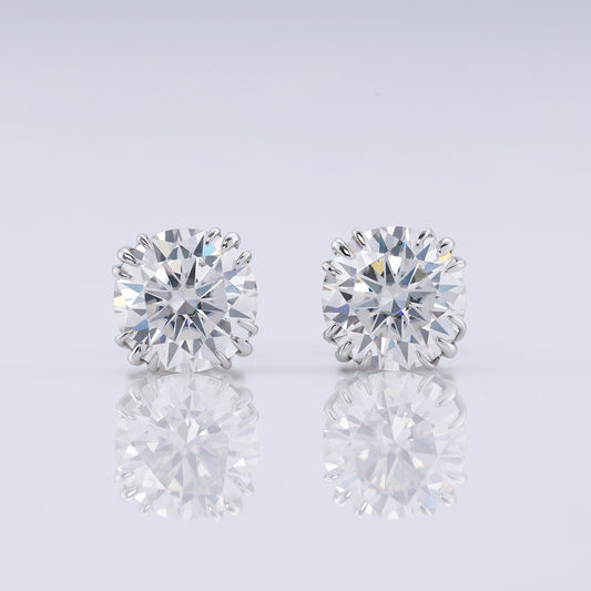 Triple Claw Prong Set Round Cut Lab Grown Stud Earrings