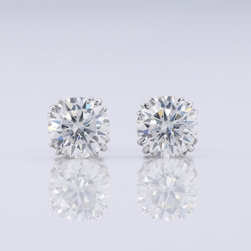 Triple Claw Prong Set Round Cut Lab Grown Stud Earrings