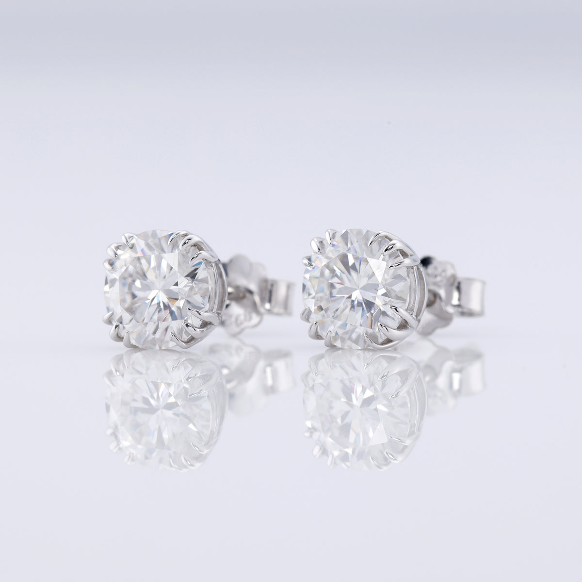 Triple Claw Prong Set Round Cut Lab Grown Stud Earrings