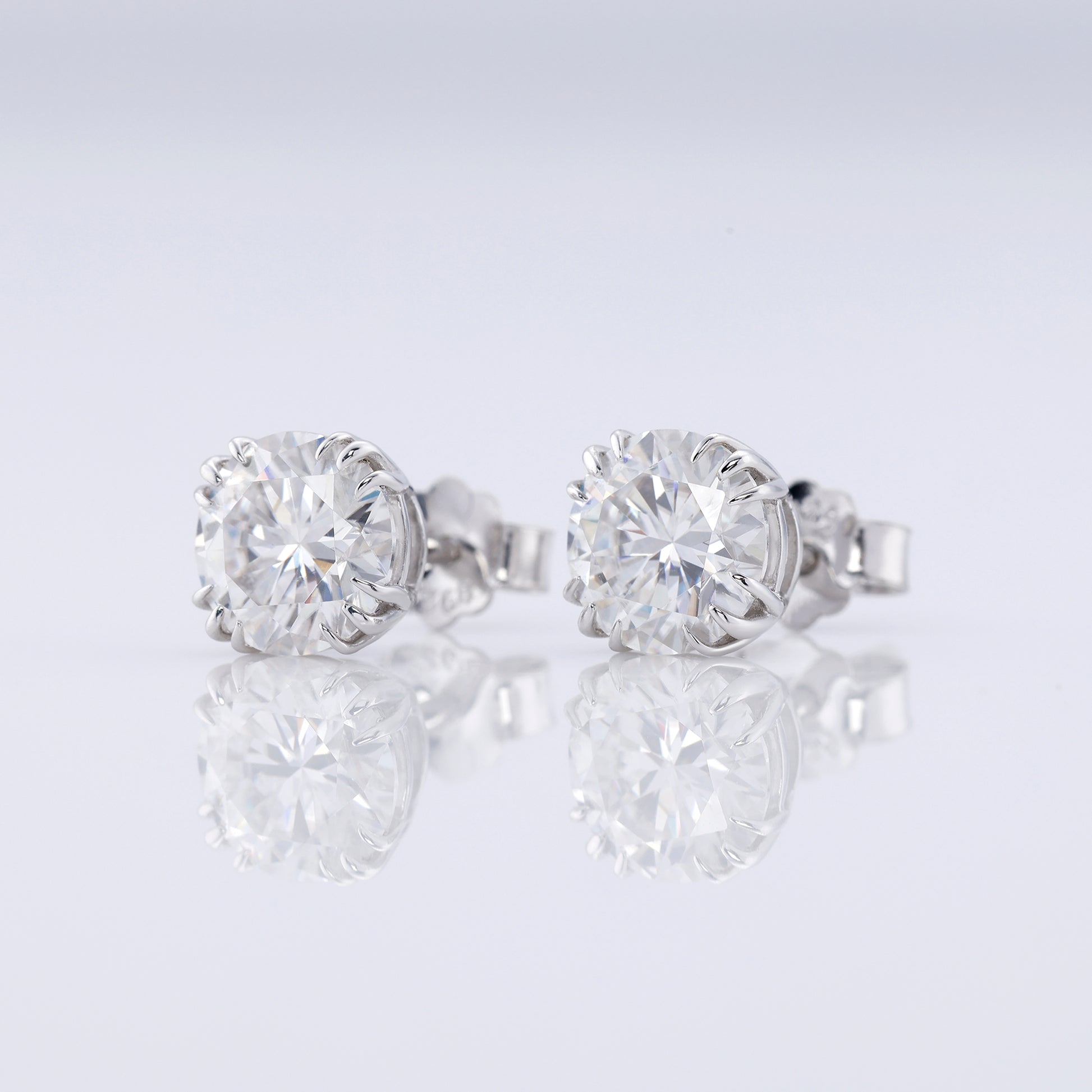 Triple Claw Prong Set Round Cut Lab Grown Stud Earrings