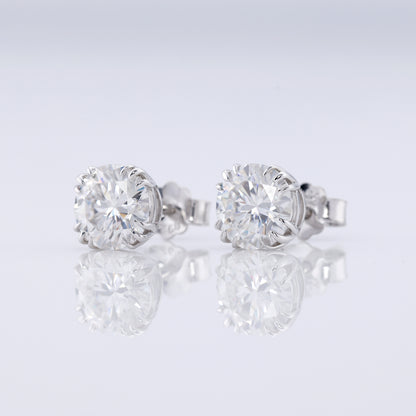 Triple Claw Prong Set Round Cut Lab Grown Stud Earrings