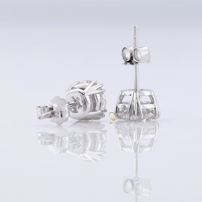 Triple Claw Prong Set Round Moissanite Stud Earrings