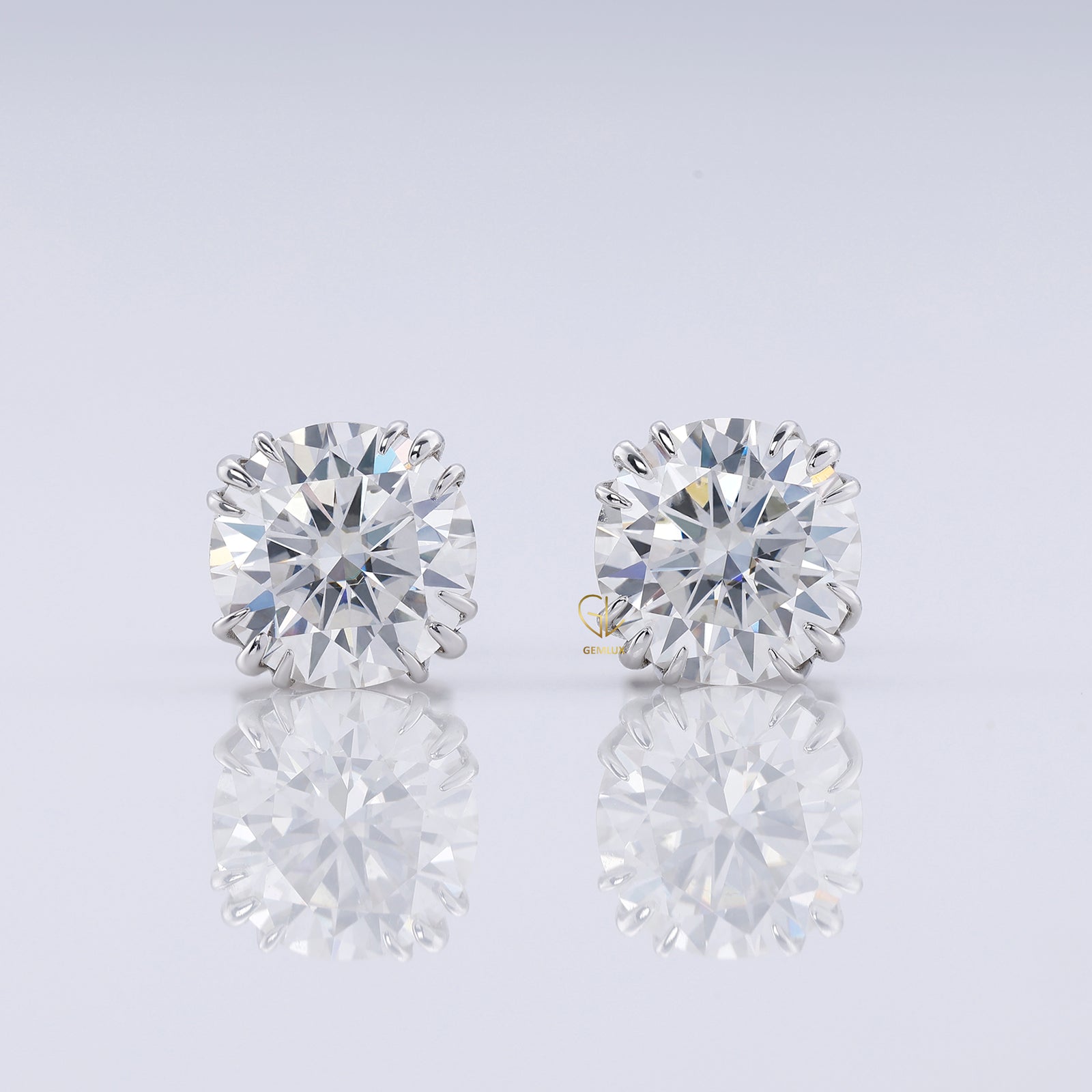 Triple Claw Prong Set Round Moissanite Stud Earrings