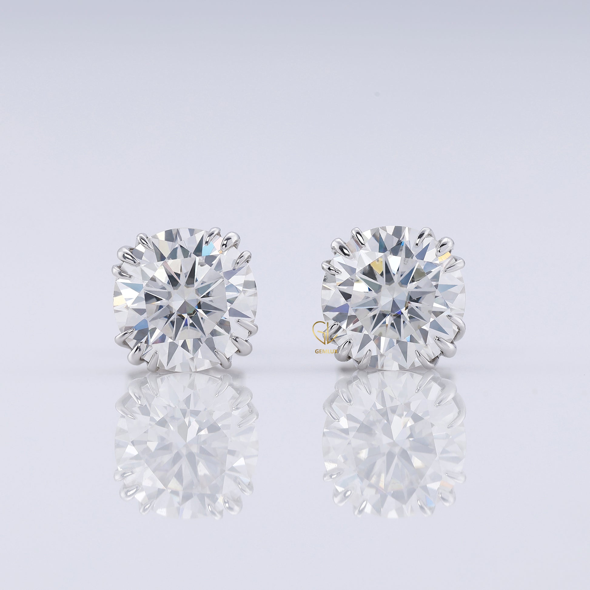 Triple Claw Prong Set Round Moissanite Stud Earrings