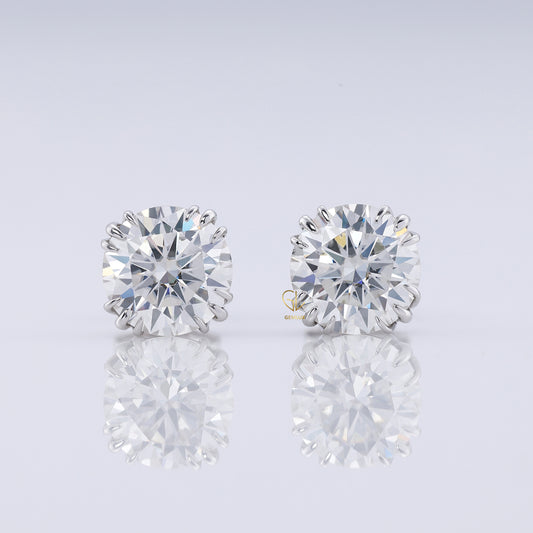 Triple Claw Prong Set Round Moissanite Stud Earrings