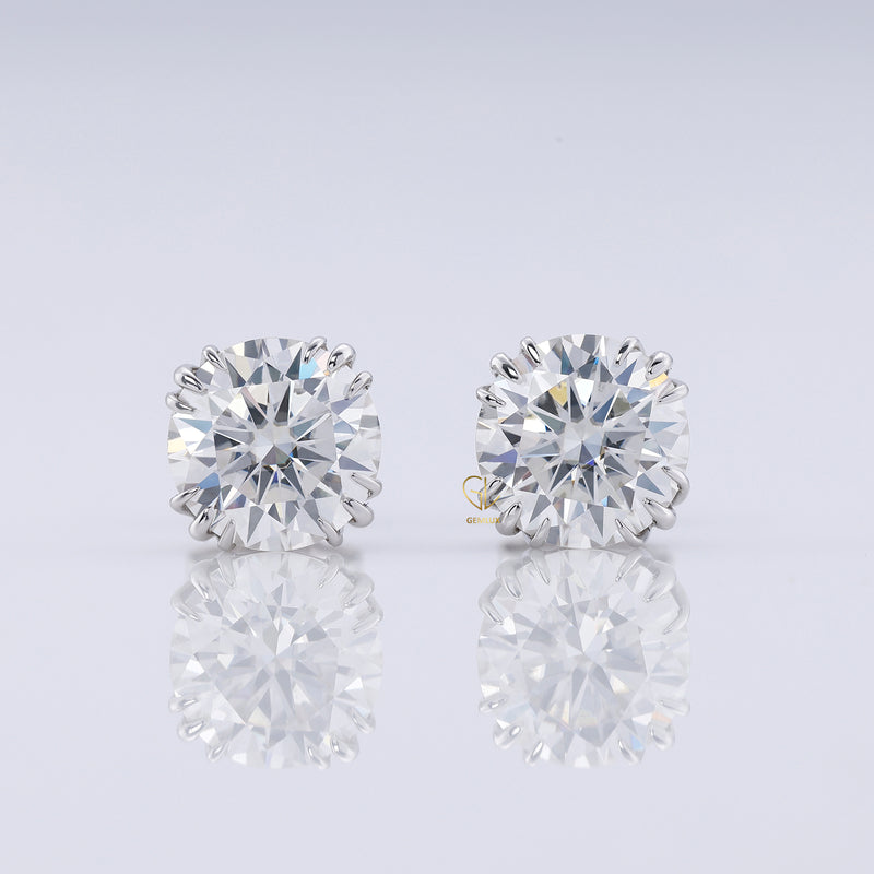 Triple Claw Prong Set Round Moissanite Stud Earrings