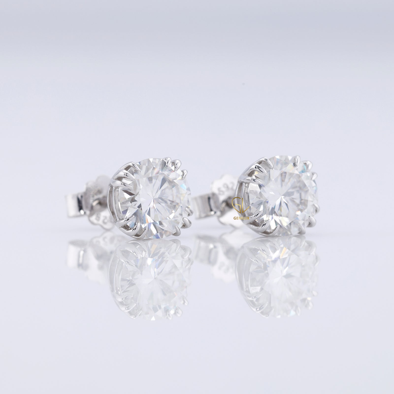 Triple Claw Prong Set Round Moissanite Stud Earrings