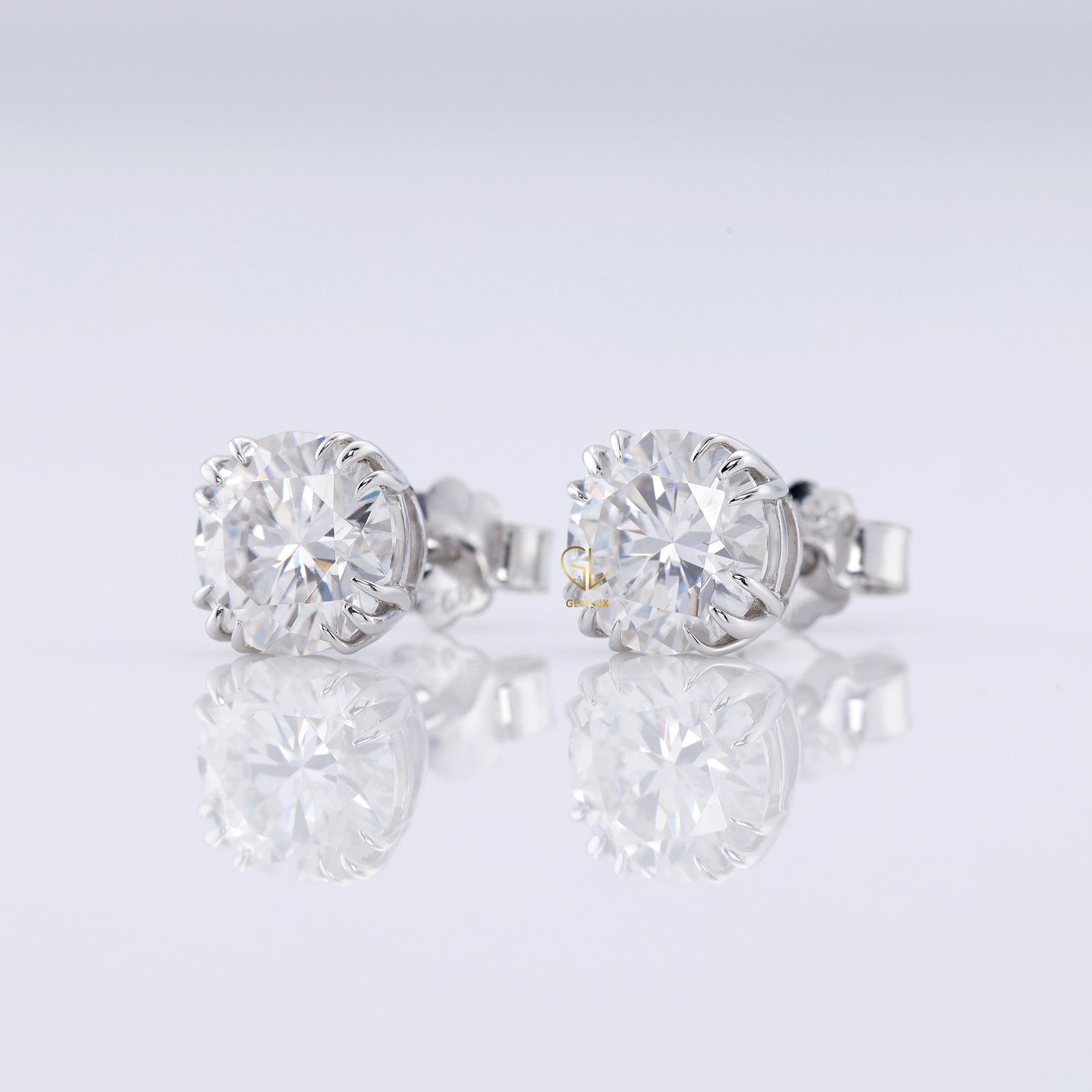 Triple Claw Prong Set Round Moissanite Stud Earrings