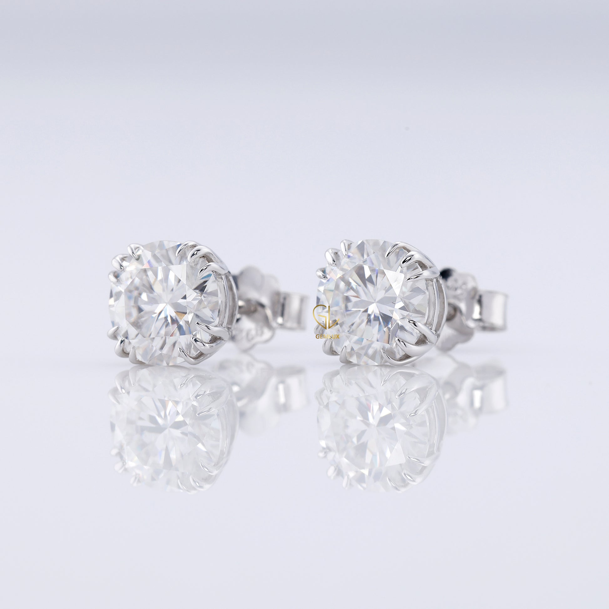 Triple Claw Prong Set Round Moissanite Stud Earrings